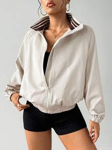 Easithlete Women's Raglan Sleeve Zip Front Loose Fit Sports Jacket