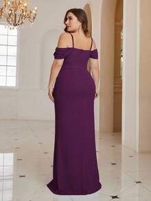 SHEIN Belle Plus Cold Shoulder Ruched Split Thigh Formal Dress - Purple - View 2