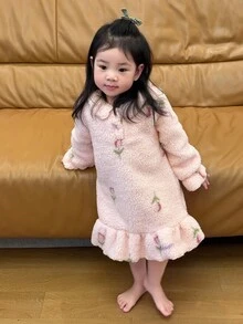 DAZY Baby/Kleinkind Mädchen Rüschen Saum Allover Muster Langarm Schlafanzug, Herbst/Winter