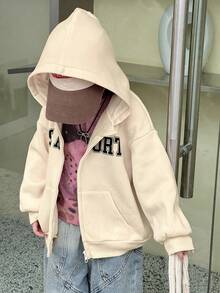 DAZY Young Girls Hooded English Text Korean Style Long Sleeve Sweatshirt, Autumn/Winter - Apricot - View 5