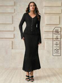 Aveloria 女士 V 领长袖单排扣水钻褶边毛衣秋季女装秋季女装秋季秋装针织套头衫秋冬