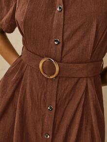 Poéselle Abito mini casual da donna con bottoni frontali, colore tinta unita, adatto per le vacanze - Castano - Visualizzare 4