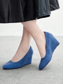 CUCCOO BIZCHIC 女士黑色经典简约风格厚底坡跟鞋 - 藍色 - 查看 5