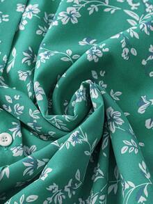 GlowEve 碎花中长款纽扣前开襟连衣裙 - 青碧色 - 查看 3