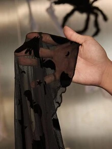 SHEIN EZwear 加大码万圣节性感蝙蝠植绒网眼透视夹克 - 黑色 - 查看 7