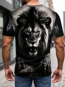 Manfinity Dauomo 返校节街头风格酷炫独特狮子印花男士T恤 - 彩色 - 查看 2