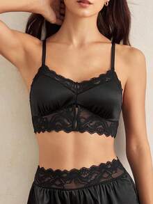 Charlaine French Style Black Lace Patchwork Solid Color Women's Bra - Black - View 5