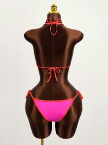 Bonvoyette Bikini gợi cảm buộc dây bên hông hở lưng cho kỳ nghỉ hè trên bãi biển dành cho nữ - Hồng - Xem 2