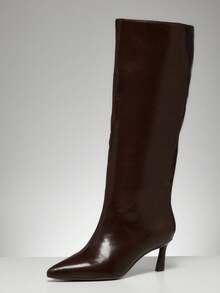 SHUZIA 女士时尚舒适尖头小猫跟柔软中筒靴 - 棕色 - 查看 6