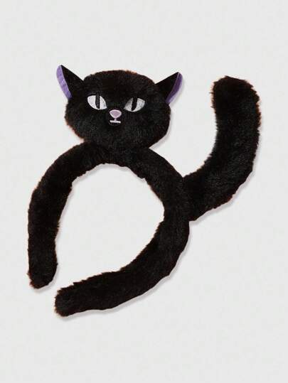 Grunge Punk 1pc Cute Cartoon Cat Ear Headband, Black 3D Cat Design, Suitable For Halloween, Parties, Daily Use
