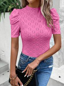 SHEIN LUNE Áo thun nữ Tranh thêu màu trơn Giải trí - Màu Hồng  Dưa hấu - Xem 3