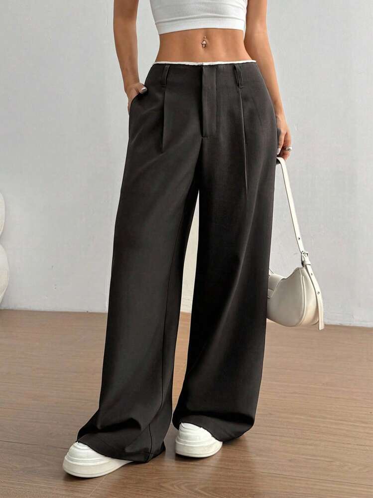 Flirla 女士时尚修身直筒裤，百搭 - 深灰色 - 查看 4