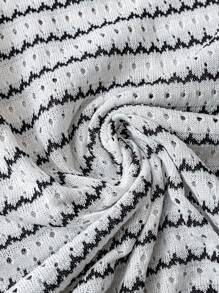 GlowEve CURVE Plus Size Summer Casual Colorblock Striped Short Sleeve Knit Dress Winter Fall Autumn - Black and White - View 5