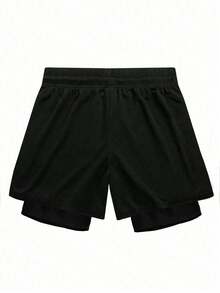 Manfinity Sport Corelite Bộ đồ thể thao nam gồm áo thun tay ngắn raglan in họa tiết Gothic và quần short hai lớp có dây rút ở eo, thích hợp cho tập gym và tập luyện. - màu đen - Xem 4