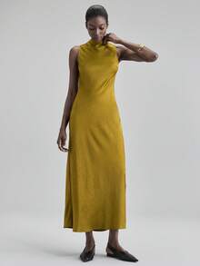 Ontre 2025秋冬新款女士户外装教师制服俱乐部装秋冬装女士商务休闲复古风服装优雅通勤连衣裙无袖纹理长裙黄色 - 摩卡棕 - 查看 4