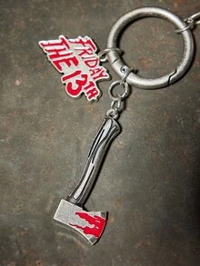 WB Horror X SHEIN Móc khóa mặt nạ 3D bằng hợp kim kẽm bạc cổ điển, mặt dây chuyền hình túi xách - Màu Bạc Cổ - Xem 4