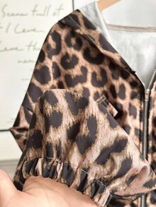 SHEIN EZwear Plus Size Leopard Print Drawstring Hooded Jacket, Casual For Spring And Autumn Winter Fall - Multicolor - View 5