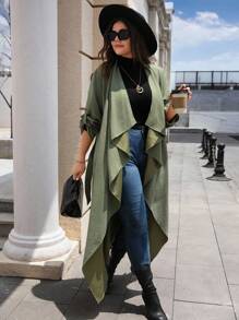 EMERY ROSE Abrigo largo tipo trinchera verde talla grande para mujer con cinturón y bolsillos, para otoño