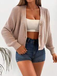 EURMUSE Solid V-Neck Button Front Cardigan,Cardigans For Women,Long Cardigans Woman,Petite Cardigans,Cardigans - Dusty Pink - View 3