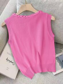 Chiquease 新款欧美风格休闲修身手工花卉针织套头衫，时尚针织上衣 - 玫紅色 - 查看 2