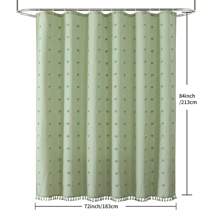 SHEIN 簇绒绣球花橄榄绿浴帘，简约立体切花浴室防水涤纶浴帘，适合家用