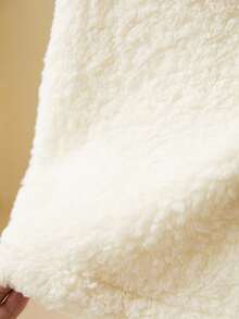 CosyJoli Plus Size Casual Faux Shearling Contrast Trim Bowknot Vest Sleeveless Jacket Fall/Winter - White - View 3