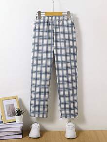 SHEIN Casuvi Kids 青少年男孩松紧腰格子口袋宽松休闲裤