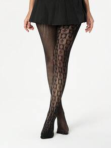 ROMWE Grunge Punk 1 par de calcetines de red con diseño de corazón y póker, dulce y fresco - Negro - Ver 2