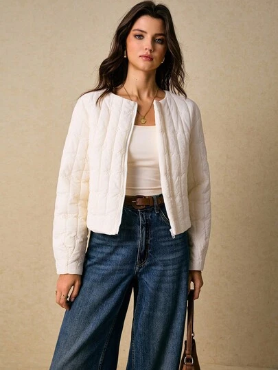 Poéselle 女式纯色简约休闲长袖棉服外套