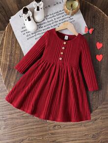 Emery Rose Kids Emery Rose Kids 年轻女孩纯色长袖圆领罗纹连衣裙,前有纽扣,适合秋冬季,适合家居、户外运动、学校、日常休闲。和我妈妈的款式一样,还有我姐姐和妹妹的款式。万圣节 - 酒紅色 - 查看 7