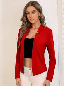 BizChic Blazer ligero de mujer con frente abierto, blusa básica para el transporte urbano, abrigo exterior minimalista y de moda para uso casual en la oficina en otoño/invierno - Rojo - Ver 3