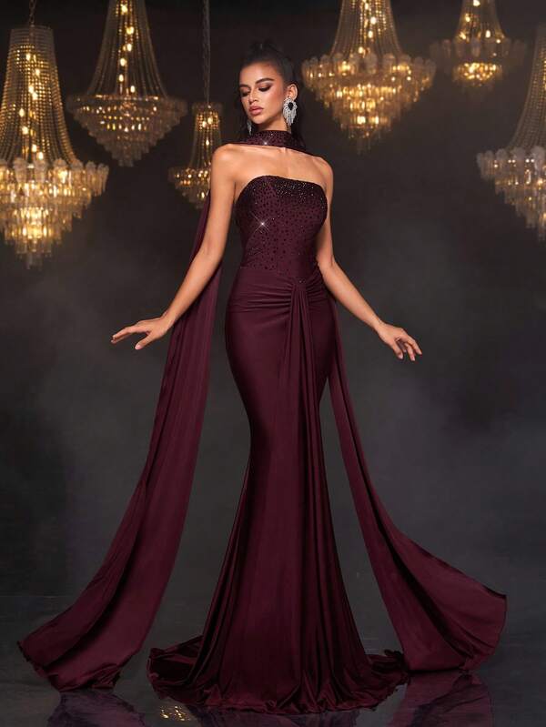 Glamrae Petite Women's Fashion Party Strapless Formal Evening Gown (Heavily Embellished)