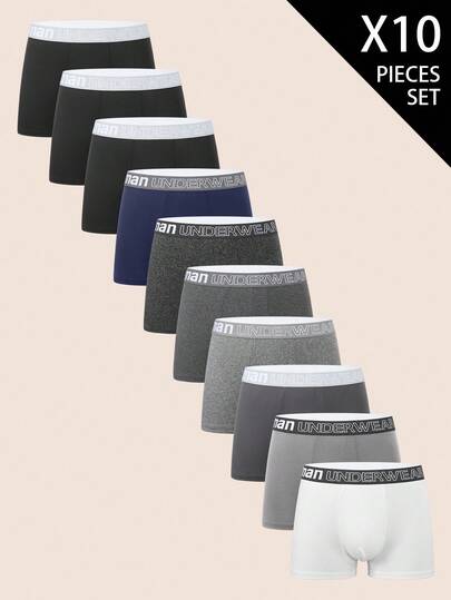 Manfinity Underwear&Sleepwear Basics 10条装男士舒适柔软字母腰带内裤