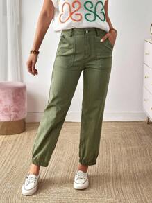 EMERY ROSE Quần jean nữ cạp chun rút túi thường ngày - màu xanh lá - Xem 3