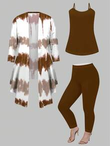 SHEIN Plus Size Fashionable Graffiti Tie-Dye Print 3 PiecesCasual Set Fall Cloth For Women - Multicolor - View 1