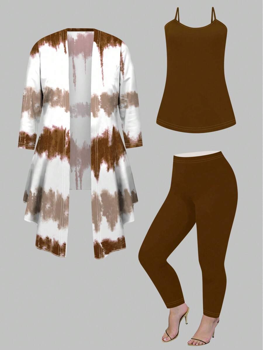 SHEIN Plus Size Fashionable Graffiti Tie-Dye Print 3 PiecesCasual Set Fall Cloth For Women - Multicolor - View 1
