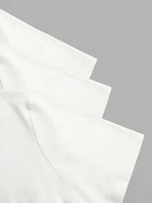 EMERY ROSE 3pcs/Set Plus Size Women's Solid Color Round Neck Basic Short Sleeve T-Shirts - White - View 5