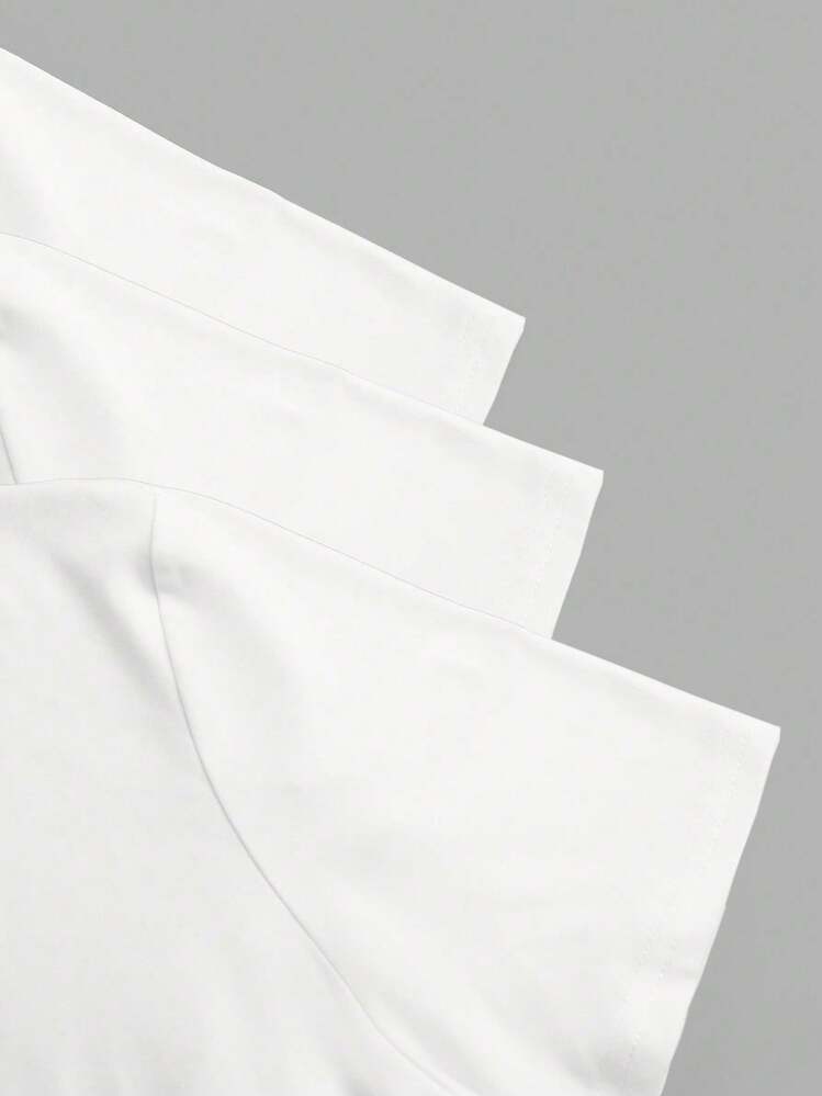 EMERY ROSE 3pcs/Set Plus Size Women's Solid Color Round Neck Basic Short Sleeve T-Shirts - White - View 5