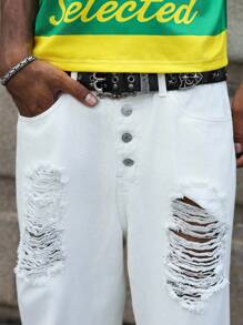 PAVTROS Quần Jeans Denim Nam Mùa Hè Màu Trắng, Phong Cách Đường Phố, Nhiều Nút, Thiết Kế Độc Đáo - trắng - Xem 5