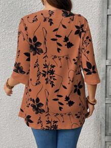 EMERY ROSE Summer Women's Floral Leaf Printed Patchwork 2 In 1 T-Shirt Graphic Tees Women Tops - Orange - View 2