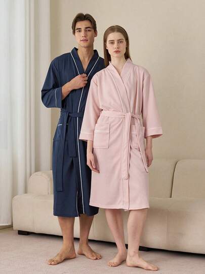 SHEIN 1件高品质华夫格浴袍，吸水速干情侣浴袍，春夏浴袍，适用于民宿、酒店、SPA、美容院，吸水速干，宽松版型，多种颜色可选，简约设计，浴室用品，家居用品