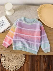 Ombre Round Neck Loose Casual Sweater For Young Girls In Fall/Winter - Multicolor - View 2