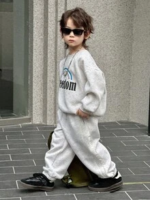 DAZY 儿童秋季服装 男童抓绒卫衣套装，休闲宽松字母印花街头风，秋季