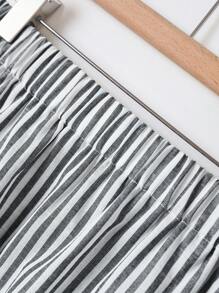 Rusticease 女士条纹松紧腰口袋休闲夏季百搭半身裙 - 灰色 - 查看 4