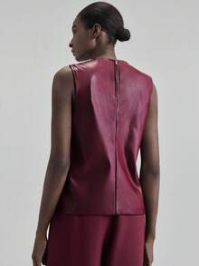 Ontre 都市时尚风格，极简舒适，酒红色，圆领，无袖，休闲装，宽松版型，女士商务休闲通勤上衣，2025 年新款 - 酒紅色 - 查看 3