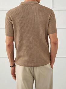 RueChic Men Textured Solid Half Zipper Regular Knitwear Polo - Beige - View 2