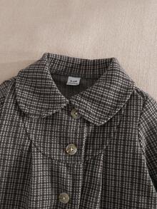 SHEIN 女婴经典格纹翻领夹克，百搭秋冬日常穿着