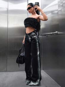 CasuGlow Women's Casual Front Button Pocket Simple Style Jeans - Black - View 3