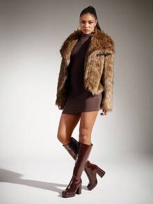 SHUZIA Women's Glamorous Comfortable Square Toe Platform Knee-High Boots With Inner Zipper - Brown - View 8