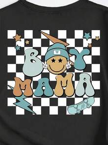 تي شيرت كاجوال للنساء مطبوع عليه عناصر الشطرنج الإبداعية والرسوم الكرتونية للسكيت بورد والشعارات المطبوعة، مقاس كبير الحجم